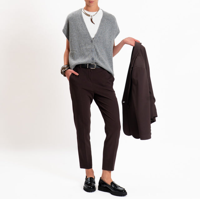 Motel-Elasticated back trousers with belt - dark brown