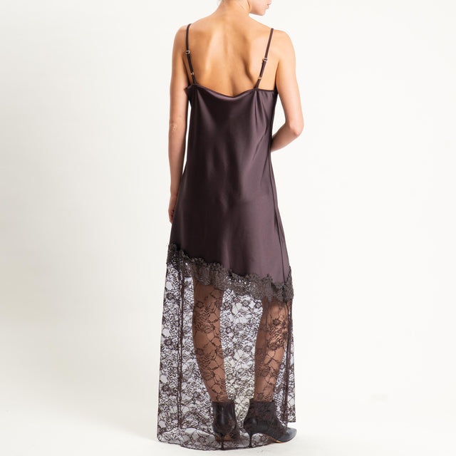 Motel-Abito satin con pizzo bretelle regolabili - ebano