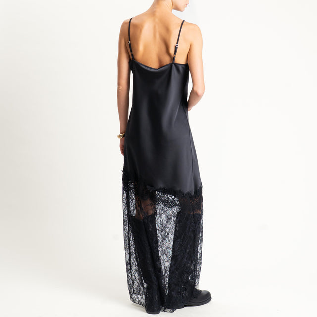 Motel-Abito satin con pizzo bretelle regolabili - Nero