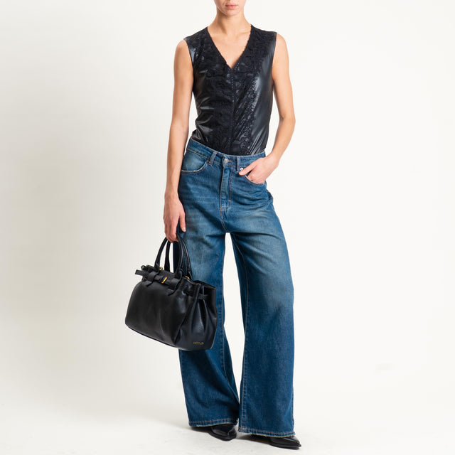 Motel-Body similpelle con pizzo - nero