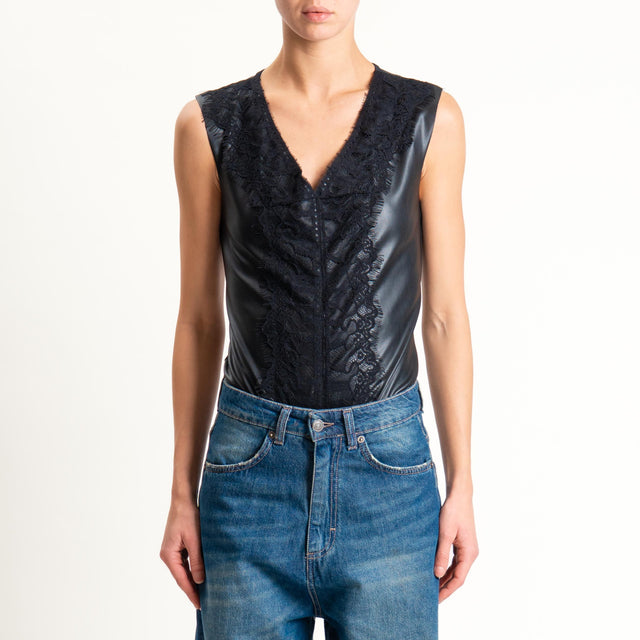 Motel-Body similpelle con pizzo - nero