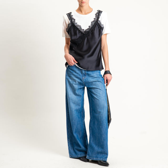 Motel-T-shirt doppio tessuto - panna/nero