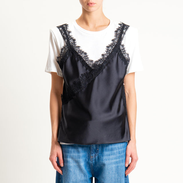 Motel-T-shirt doppio tessuto - panna/nero