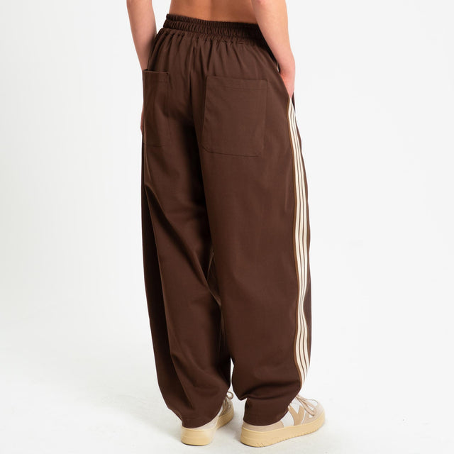 Motel-Pantalone barrel banda laterale punto milano - moro/burro