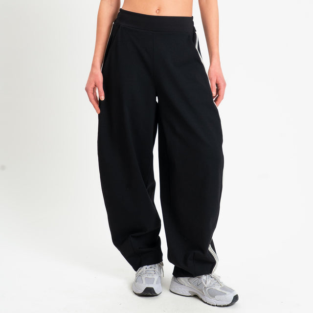 Motel-Pantalone barrel banda laterale punto milano - nero/burro