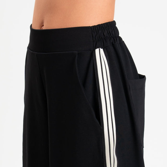 Motel-Pantalone barrel banda laterale punto milano - nero/burro