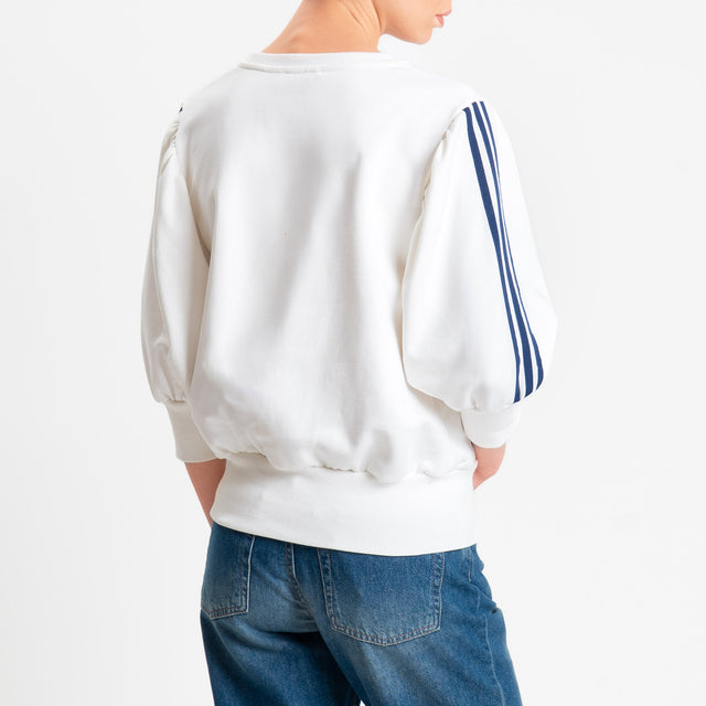 Motel-Felpa girocollo bande laterali - panna/blu