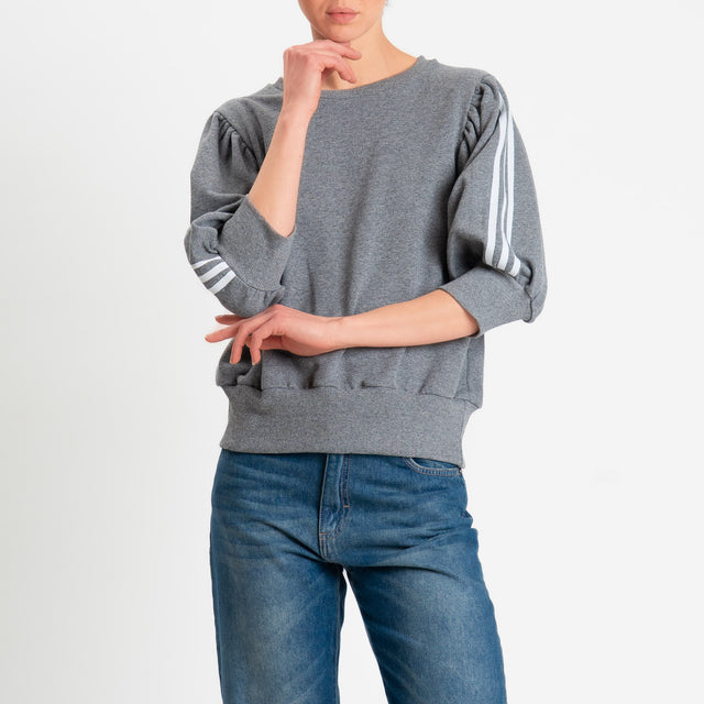 Motel-Felpa girocollo bande laterali - antracite/panna