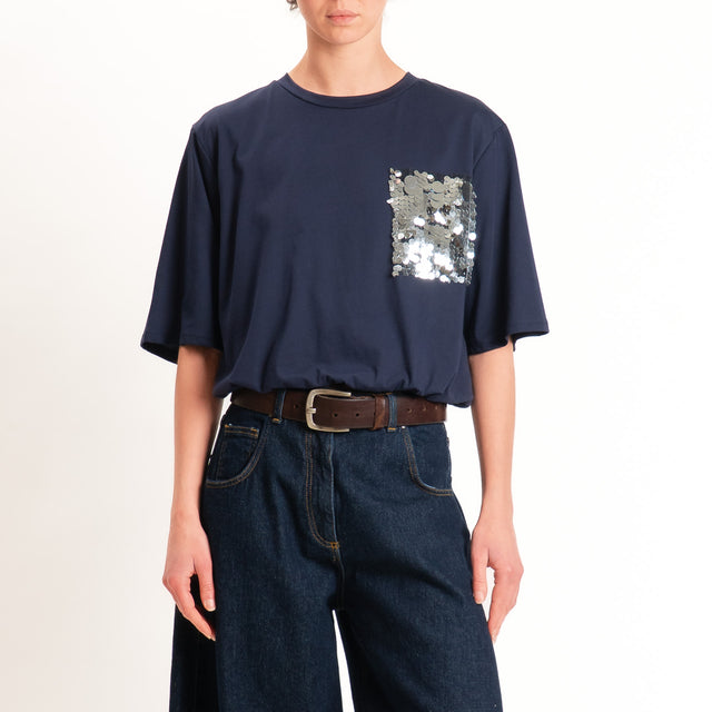 Motel-T-shirt con taschino maxi paillettes fondo con elastico - blu