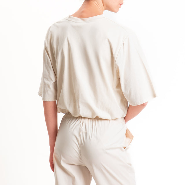 Motel-T-shirt con taschino maxi paillettes fondo con elastico - sabbia