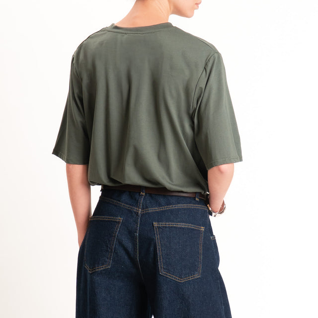 Motel-T-shirt con taschino maxi paillettes fondo con elastico - militare