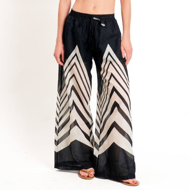 Motel-Pantalone mussola fantasia con coulisse - nero/burro
