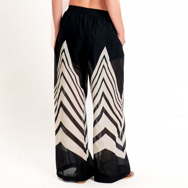 Motel-Pantalone mussola fantasia con coulisse - nero/burro