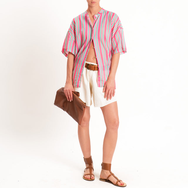 Motel-Camicia mussola a righe - fucsia/acqua/sand