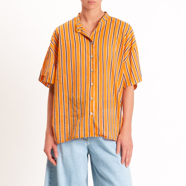 Motel-Camicia mussola a righe - arancio/moro/sand