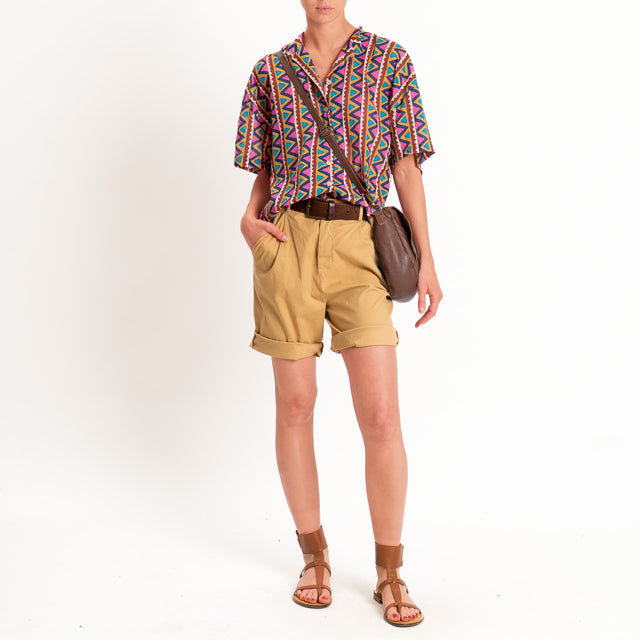 Motel-Camicia mussola fantasia - fucsia/blu/cuoio