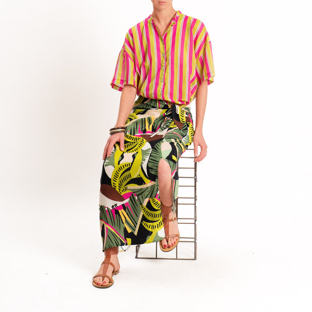 Motel-Camicia mussola a righe - olio/fucsia/sand