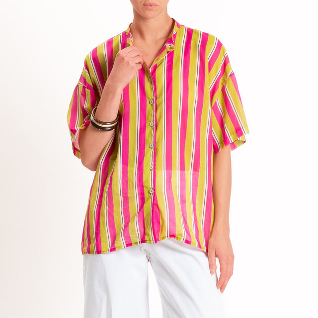 Motel-Camicia mussola a righe - olio/fucsia/sand