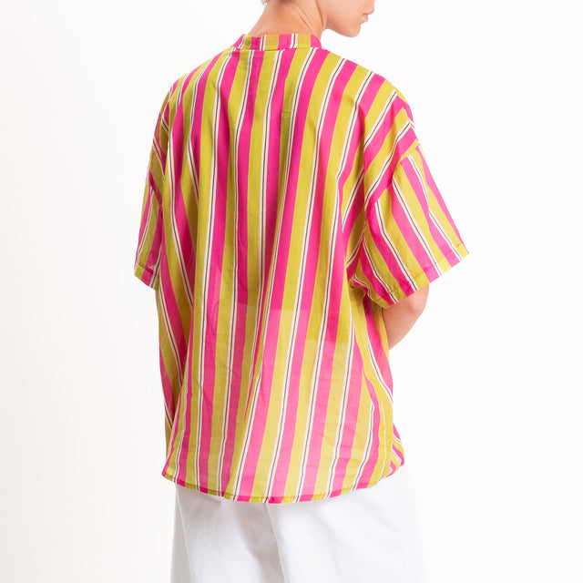 Motel-Camicia mussola a righe - olio/fucsia/sand