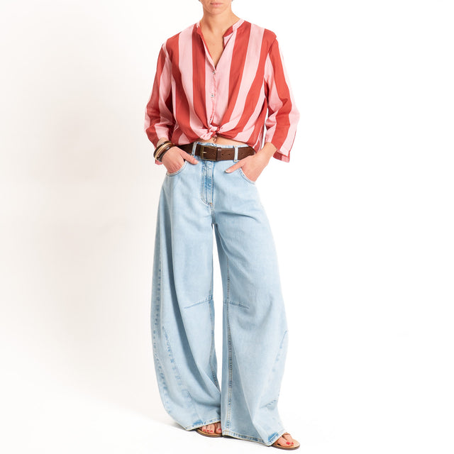 Motel-Camicia mussola a righe - india/rosa