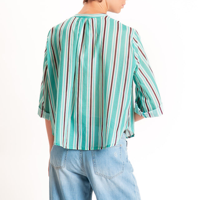 Motel-Camicia mussola a righe - acqua/burgundy/latte