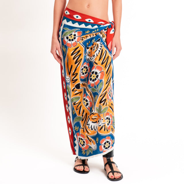 Motel-Gonna pareo fantasia tigri - rosso/royal/orange
