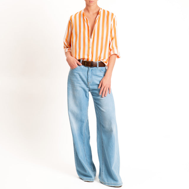 Motel-Camicia mussola a righe - arancio/burro