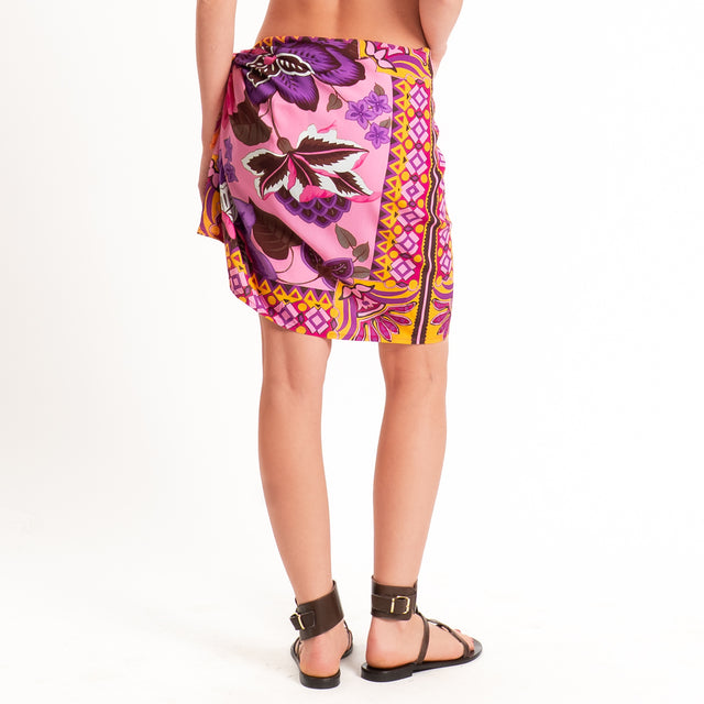 Motel-Gonna corta pareo fantasia floreale - rosa/viola/senape