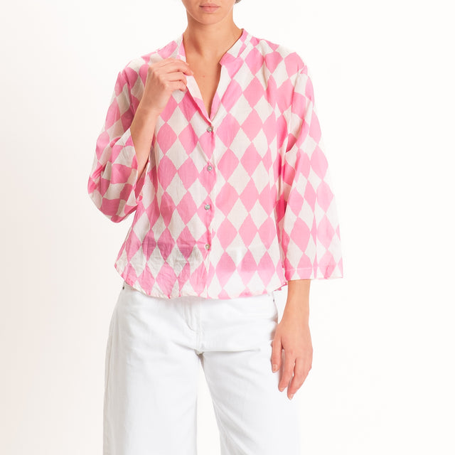 Motel-Camicia mussola fantasia rombi - rosa/latte