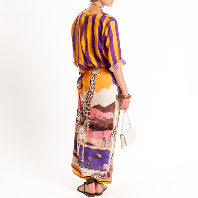 Motel-Gonna pareo fantasia giraffe - arancio/viola/sand