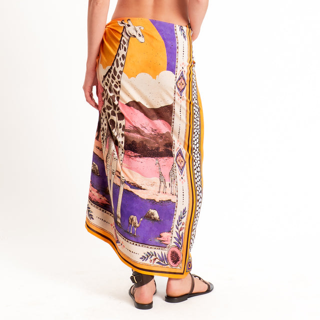 Motel-Gonna pareo fantasia giraffe - arancio/viola/sand