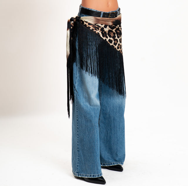 Motel-Pareo fantasia animalier con frange - beige/nero