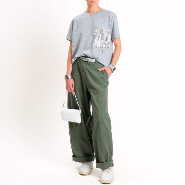 Motel-Pantalone barrel elastico dietro - kaki