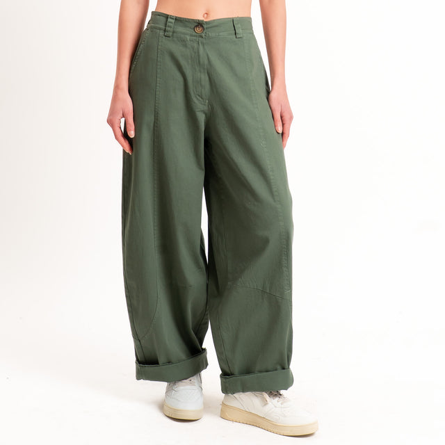 Motel-Pantalone barrel elastico dietro - kaki