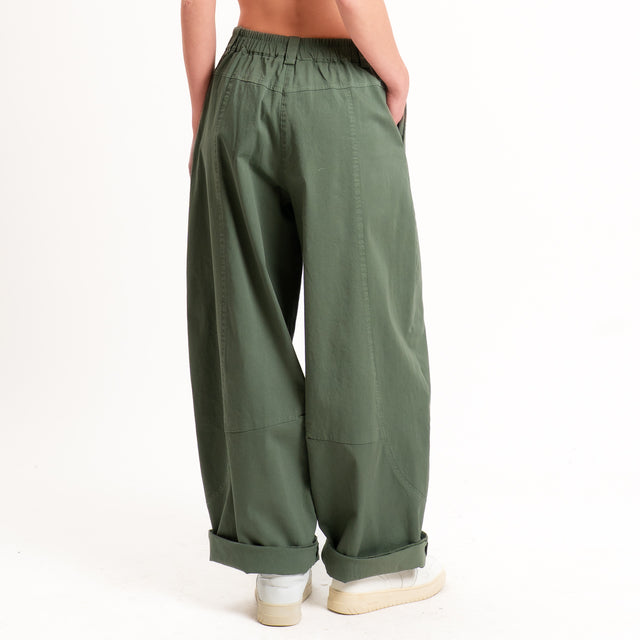 Motel-Pantalone barrel elastico dietro - kaki