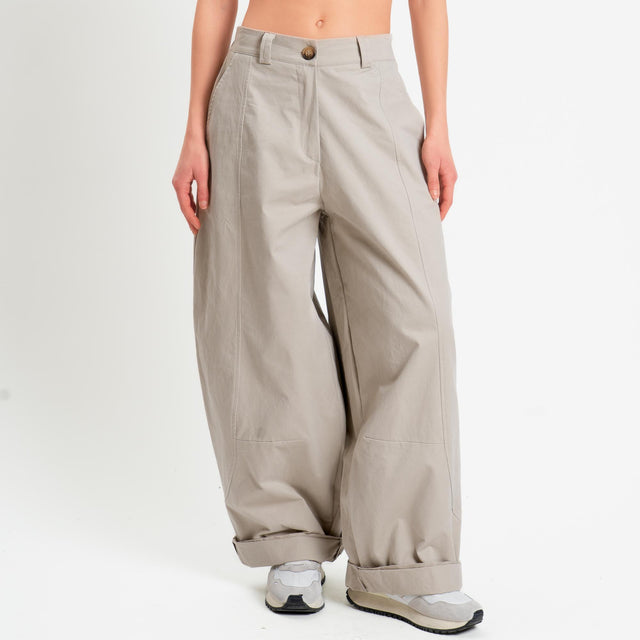 Motel-Pantalone barrel elastico dietro - beige