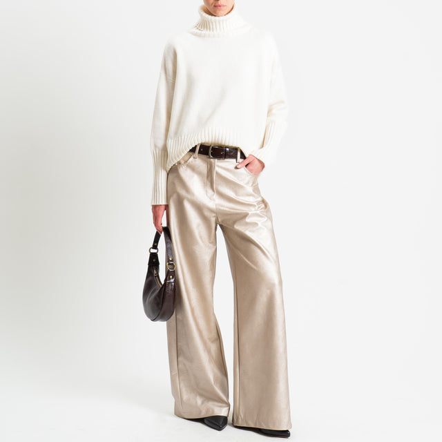 Motel-Pantalone wide leg similpelle laminato - oro light
