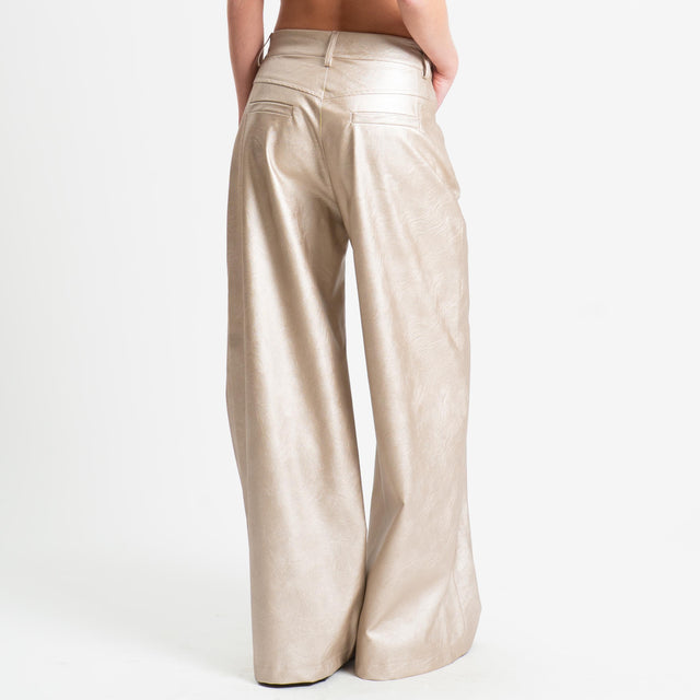 Motel-Pantalone wide leg similpelle laminato - oro light
