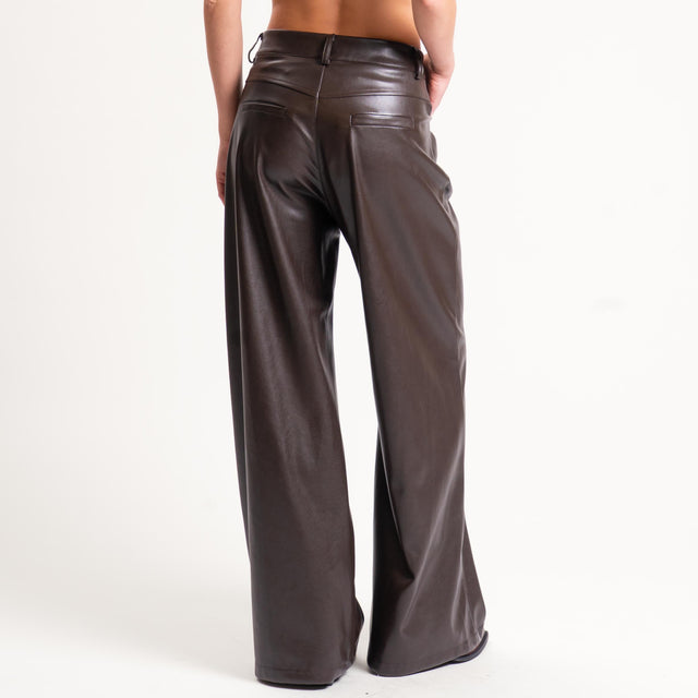 Motel-Pantalone similpelle wide leg - moro