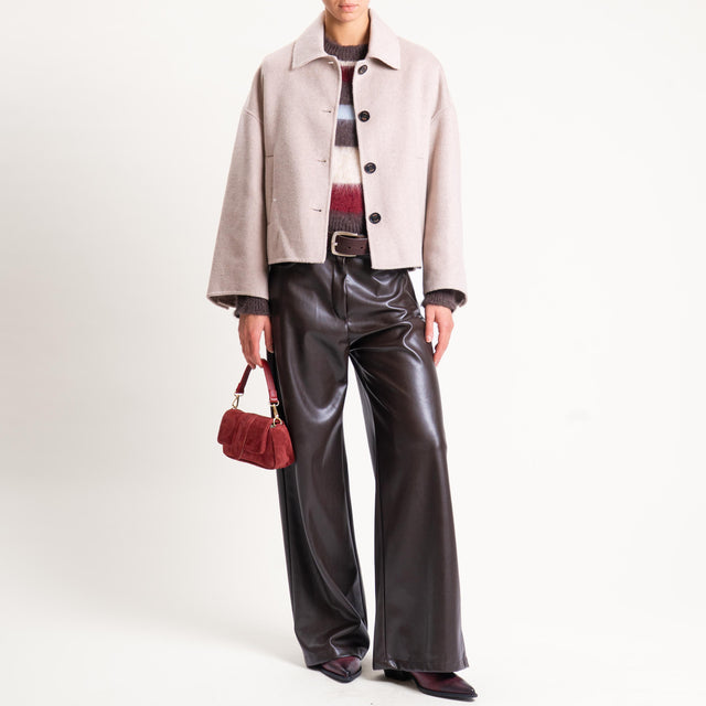 Motel-Pantalone similpelle wide leg - moro