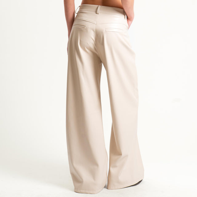 Motel-Pantalone similpelle wide leg - burro
