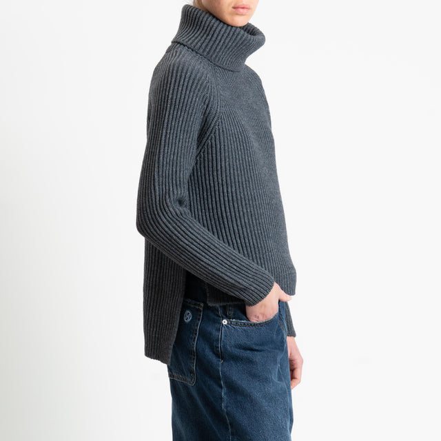 Motel-Maglia collo alto costa inglese spacchi laterali - antracite