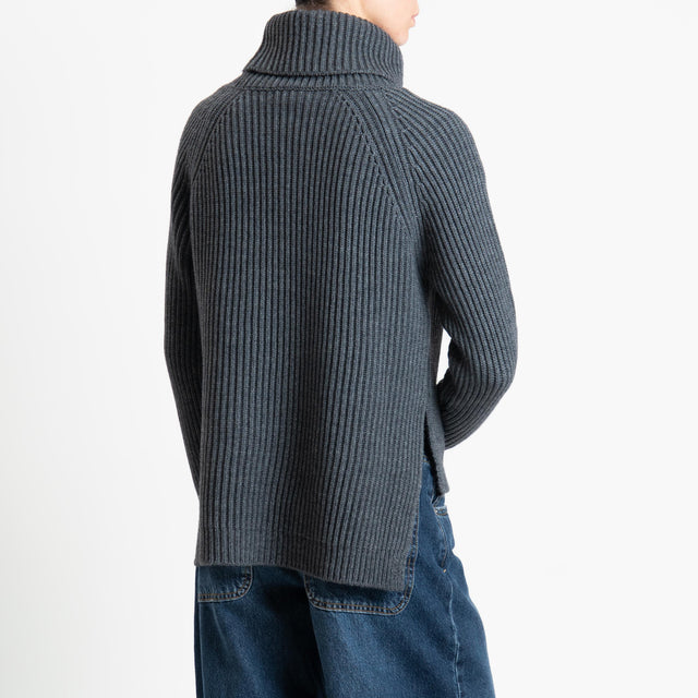 Motel-Maglia collo alto costa inglese spacchi laterali - antracite