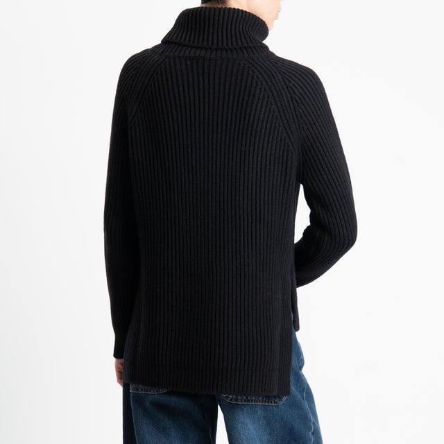 Motel-Maglia collo alto costa inglese spacchi laterali - nero