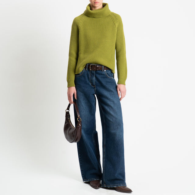 Motel-Maglia collo alto costa inglese spacchi laterali - olio