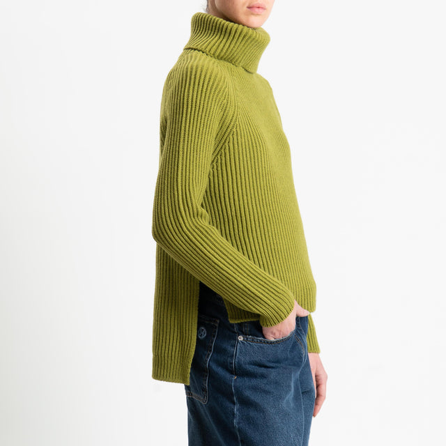 Motel-Maglia collo alto costa inglese spacchi laterali - olio