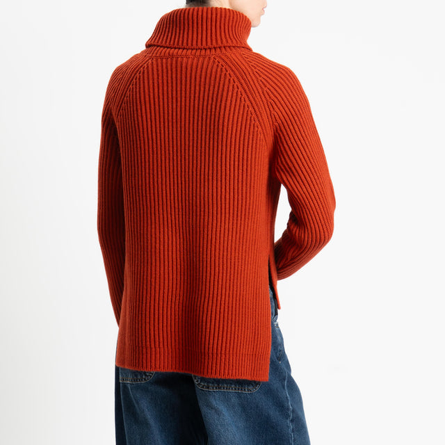 Motel-Maglia collo alto costa inglese spacchi laterali - ruggine