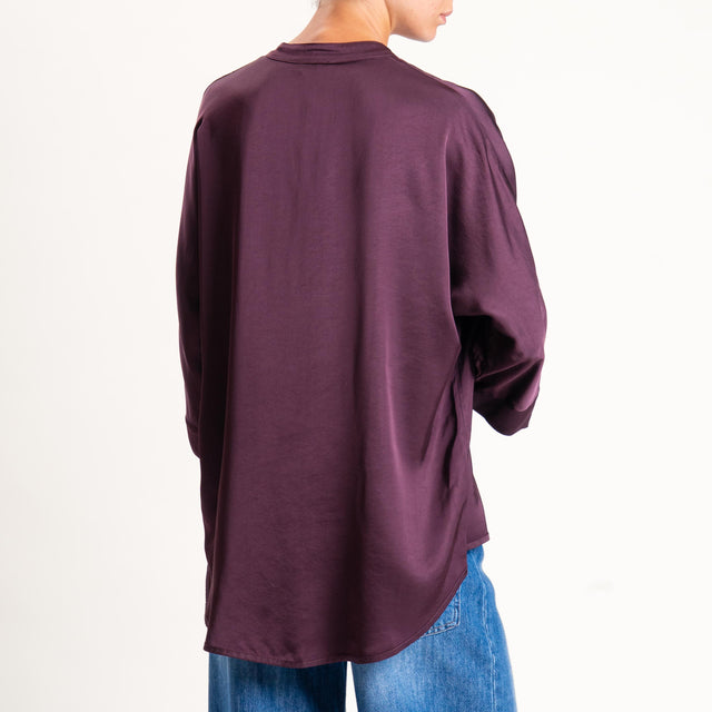 Motel-Camicia collo coreana bottoni dorati - burgundy