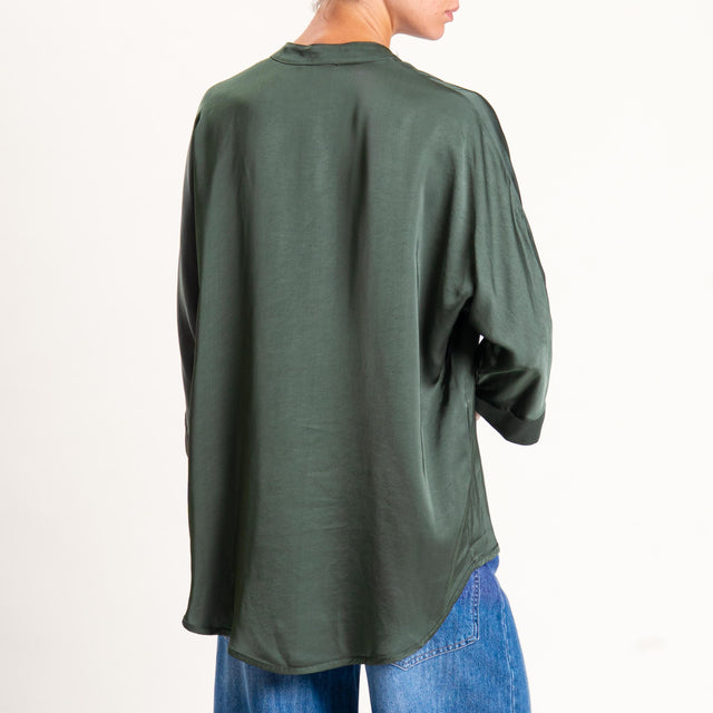 Motel-Camicia collo coreana bottoni dorati - militare