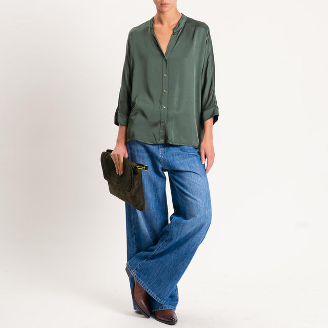 Motel-Camicia collo coreana bottoni dorati - militare